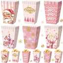 Gueevin 60 Pcs Christmas Popcorn Boxes Pink Santa Claus Treat Boxes Candy Cookie Holder Container for Christmas Party Favors Supplies Decorations