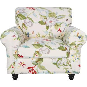 SearchI Stretch Sofa Cover Printed Couch Covers, Floral Pattern 2 Piece Armchair Slipcover with Separate Chair Cushion Cover, Washable Furniture Protector for Living Room(Chair, Spring Pattern) (Small, Spring Green+beige)