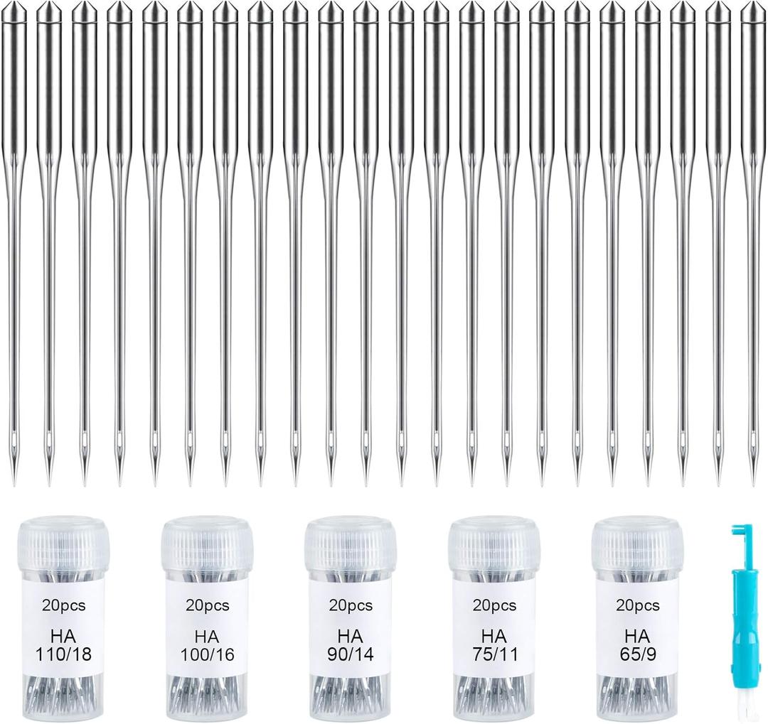 ilauke 100 PCS Sewing Machine Needles Universal Regular Point Needles for Singer Brother, Assorted Sizes HAX1 65/9, 75/11, 90/14, 100/16, 110/18 (Durable,Universal)