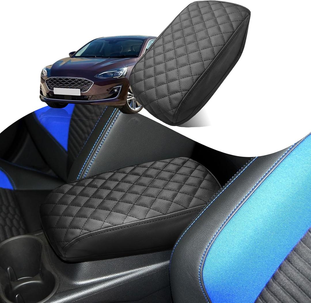 Center Console Cover Compatible with Ford Focus 2012-2018, Leather Armrest Cover Lid Protector, Elbow Arm Rest Covering, Anti-Scratch, Black