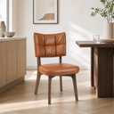 YOUNIKE Wood Frame Brown Dining Chair, Faux Leather, Single Pack