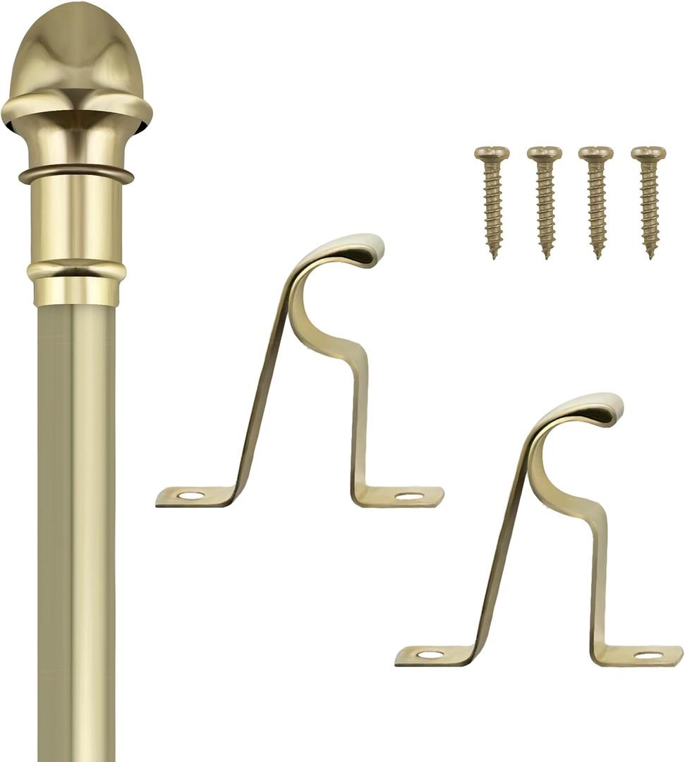 Amazing Drapery Hardware 7/16 Inch Brass Cafe Rods with Brass Ends, Set of 1 (Hardware Included) - Adjustable Length 28-48 Inches, Easy to Install Metal Rods for Doors, Windows, and Sidelights