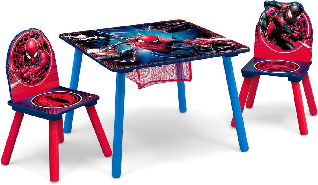 Delta Children Marvel Spider Man Kids Table Set with Storage (2 Chairs Included) Greenguard Gold Certified, Onesize, Blue/Red