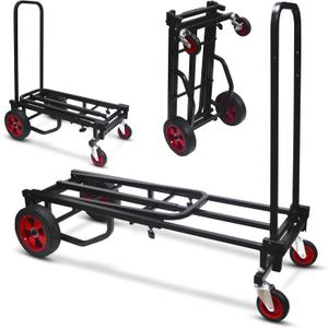 Pyle Compact Folding Adjustable Equipment Dolly - Heavy Duty 8-in-1 Convertible Cart Hand Truck/Dolly/Platform Cart with R-Trac Wheels - Expandable Up to 27.52'' to 44.25'' - 300 LBS MAX LOAD CAPACITY