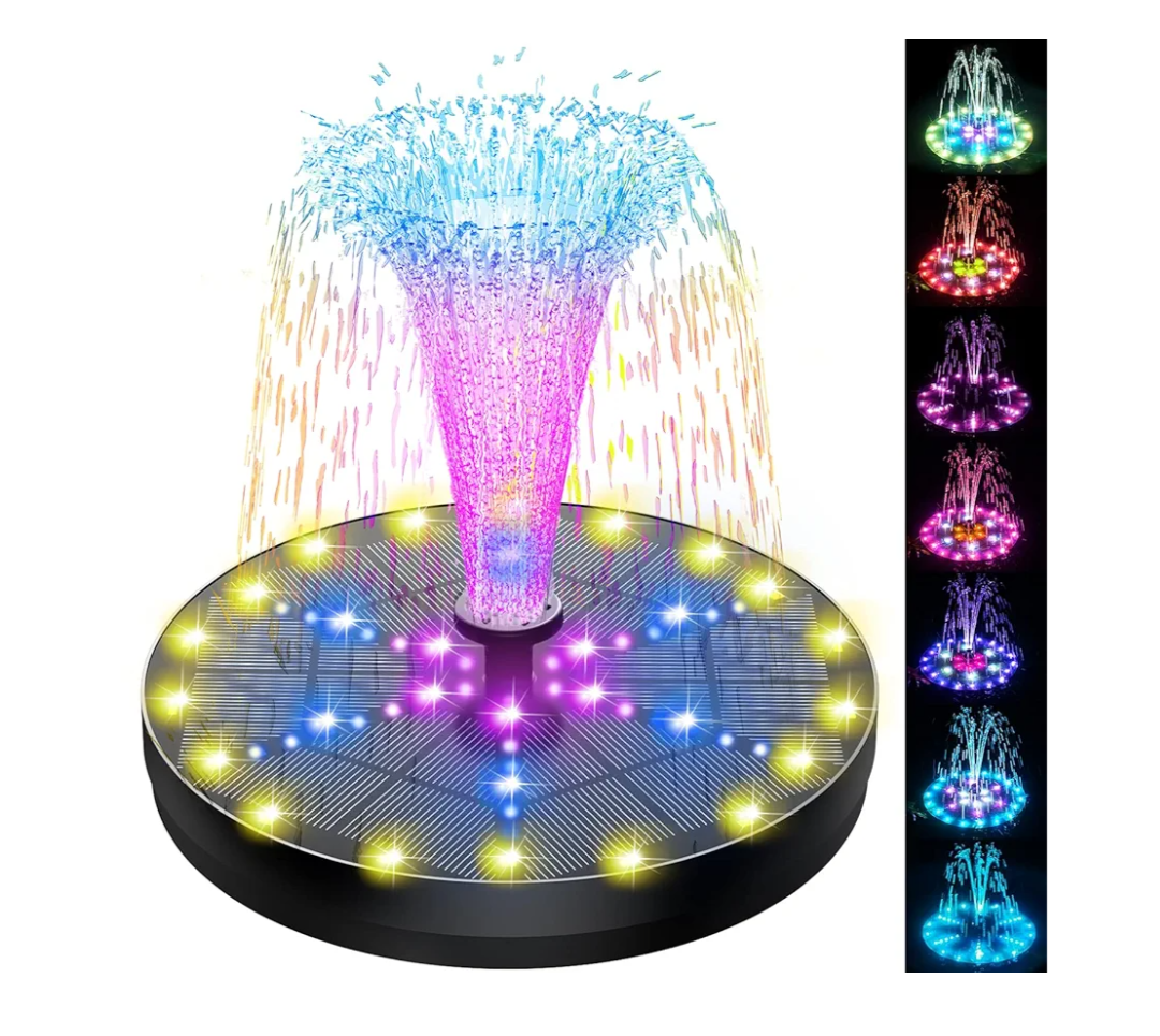 SZMP Solar Fountain 4W Bird Bath Fountains Upgraded 60 LED Lights, Built-in 4000 Battery with 7 Nozzle & 4 Fixer, Solar Water Fountain for Garden, Bird Bath, Pool, Pond