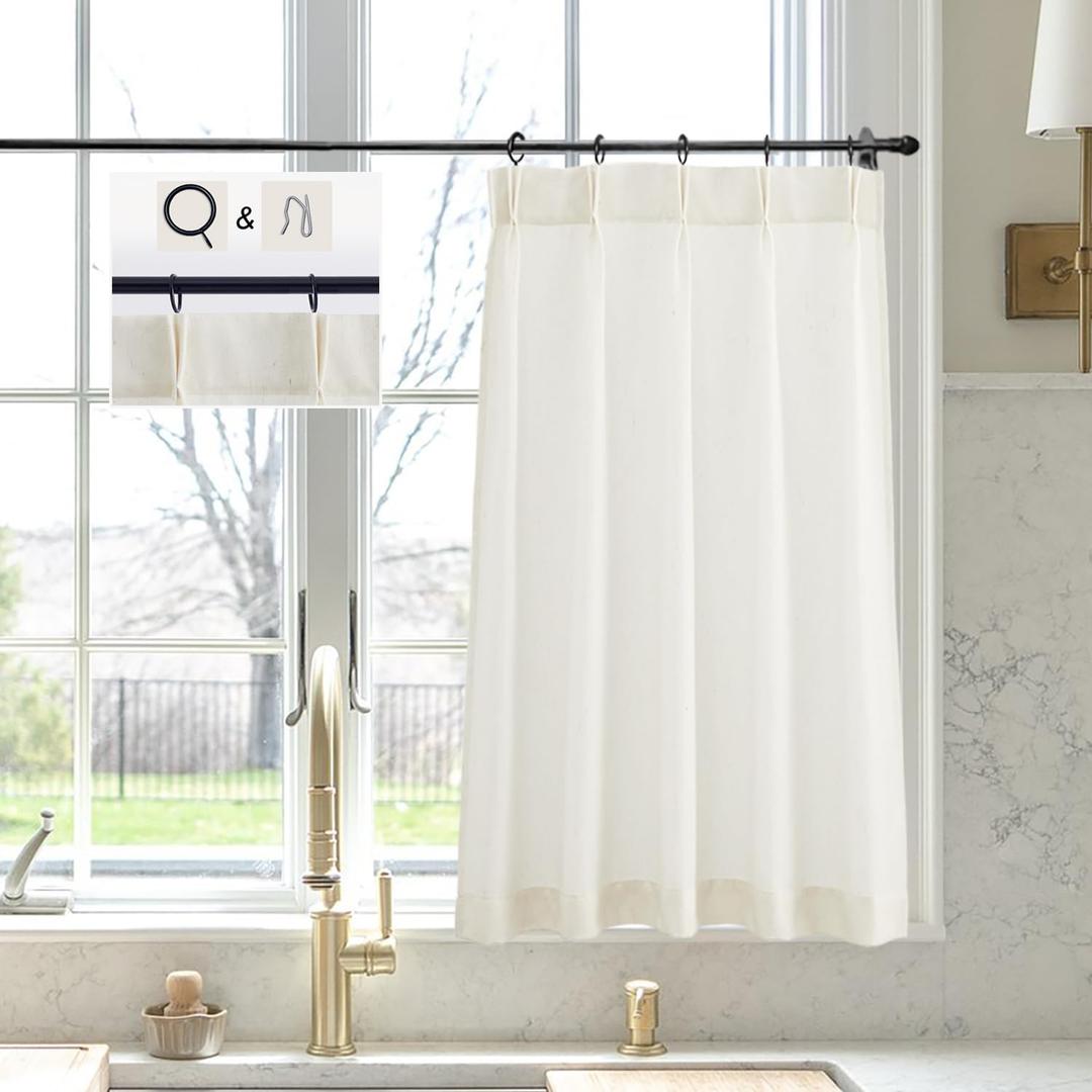 LIMON HOME Kitchen Curtains for Linen,Cafe Curtain 24 inch Length,Pinch Pleat Modern Farmhouse Curtains for Small Window,Sets of 1 Piece (Natural)