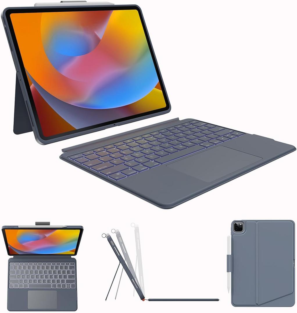 Case with Keyboard for iPad Pro 12.9-inch (6th, 5th, 4th Gen), iPad Air 13(M3 2025 / M2 2024): Bluetooth Wireless Detachable Magnetic Stand Rechargeable Keyboard with Removable Cover/ Trackpad(Grey)