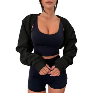 Zwurew Women's Bolero Shrug Long Sleeve Cropped Sweatshirt with Thumb Hole Workout Shrugs Open Front Y2K Tops 2026, M