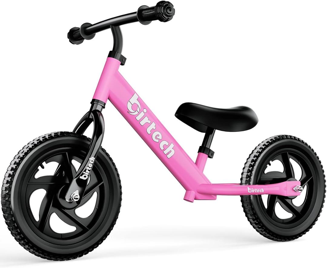 Birtech 12 Inch Toddler Balance Bike for Kids 2-6 Years Old, Adjustable Seat Height, Indoor Outdoor Toy Bicycle With No Pedals, Pink