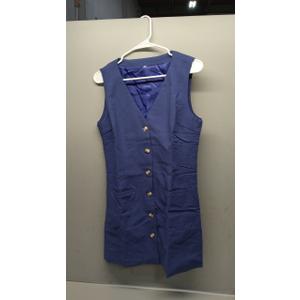 Womens Cotton Linen Vest Mini Dress Casual Button Down Sleeveless V Neck Tops with Pockets (Navy, M) 