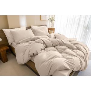 CozyTide Cotton Queen Comforter Set,Solid Lightweight Fluffy Beige Khaki Bedding Comforters & Sets Vintage Aesthetic Queen Bedding Set for All Season