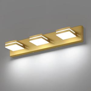 SineRise LED Modern Bathroom Vanity Light Fixtures, Modern Acrylic Bathroom Wall Lighting Fixtures Over Mirror, 3-Light, 24-Inch, Brass, White