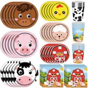 120 PCS Barnyard Farm Animals Party Supplies Plates Set,Farm Animal Tableware Include Plates,Napkins and Cups for Farmhouse Birthday Baby Shower Party Decorations Supplies(Serve 30)