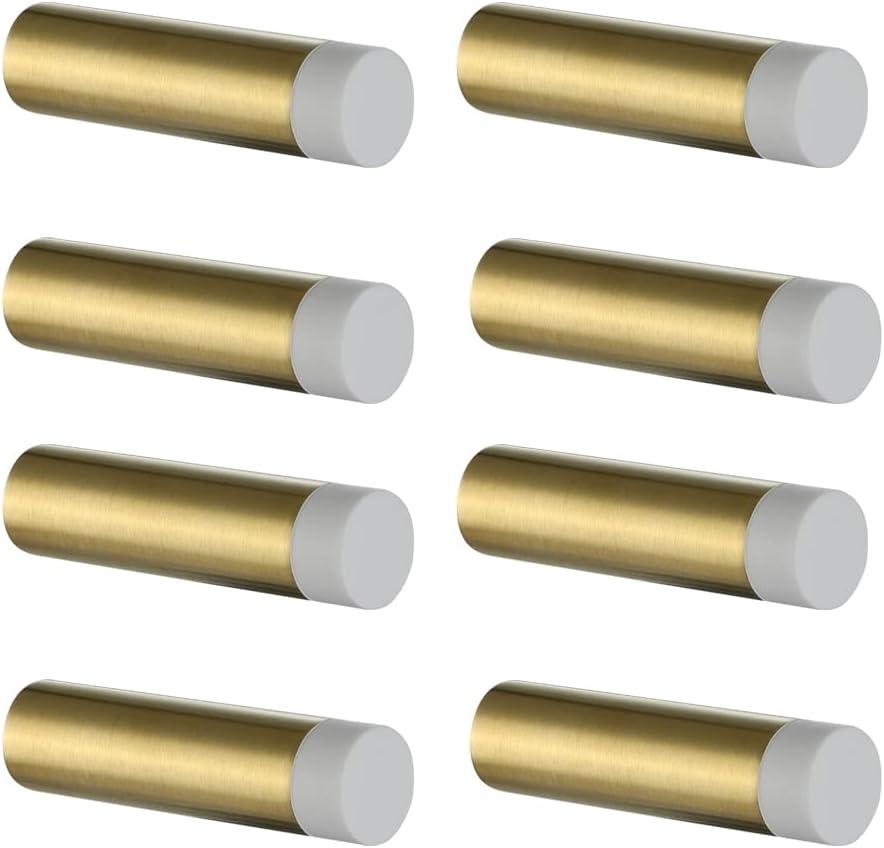 JQK Door Stopper, 2-7/8 Inch 304 Stainless Steel Sound Dampening Door Stop Bumper Wall Protector 8 Pack, Brushed Gold, DSB2-WG-P8 (Gold & White Tip)