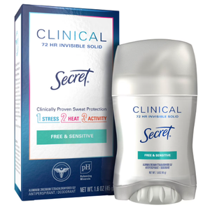 Secret Clinical Strength Invisible Solid Antiperspirant and Deodorant for Women - Free Sensitive - 1.6oz 