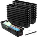 24 Pcs Narrow Plastic Pencil Basket Trays, 10" x 3" Plastic Baskets for Storage, Small Black Narrow Plastics Pencil Basket for Classroom Desk Home Office Organizing Supplies