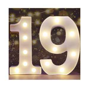 Pooqla Decorative Led Light Up Number Letters, White Plastic Marquee Number Lights Sign for 19th Birthday Party Wedding Decor Battery Operated Number (19)