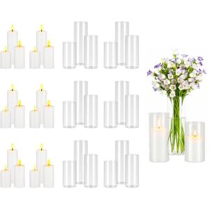 VEVOR Pillar Candles and Glass Vases Set 36 Pcs, Clear Cylinder Hurricane Candle Holders for Wedding Centerpieces, Tall Vase for Table Decor, Wedding Party, Thanksgiving,White (2.56" x 4.7",5.9",7.9")