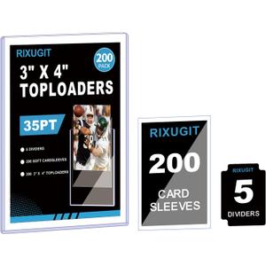 400 Hard Plastic Trading Card Protector - 200 Hard Card Sleeves and 200 Soft Card Sleeves, 35pt Rigid 3"x4" Card Holders, Clear Open-Top Card Sleeve, Fits Standard Trading, Baseball, Sport, Game Cards