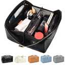 stona Travel Makeup Bag for Women, Large Capacity Checkered Cosmetic Bags, Portable Pouch Open Flat Toiletry Bag, Make up Organizer with Handle