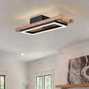 LED Modern Ceiling Lights Wooden Square Rectangular Lamp Fixture Wood, 17.3in 12w Modern Kitchen Ceiling Lighting Fixtures 3000K for Island Bedroom Living Room Hallways (17.3 inch)
