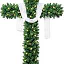 6ft Skinny Cross Christmas Tree with 33ft Plug-in String Lights(100 Bulbs) & White Silk Scarf & Crown of Thorns, Jesus Christ Catholic Cross Decor, Xmas Holiday Home Indoor Outdoor Decorations