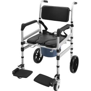 Enlarged Rolling Shower Chair, Rolling Shower Chair with Wheels for Elderly and Disabled, Foldable & Adjustable Height Sturdy Rolling Showering Chairs Capacity of 300lbs Sofa Cushion - U-Shaped Plate