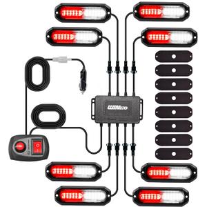 WINECO 8PCS LED Strobe Lights 12V Sync Feature Red White 12LED Emergency Hazard Warning Lights with Strobe Controller for Trucks Vehicles ATV RV Cars Van