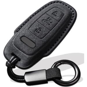 for Audi Key Fob Cover with Keychain Fit for Audi A3 A6 A7 A8 Q7 Q8 S3 S6 RS6 RS7 Smart Keys Case Protector suede (Black, Style B)