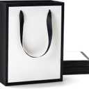 YACEYACE White and Black Gift Bags - 10Pcs Medium Size 8"x4.25"x10.5" Paper Bags With Ribbon Handles for Parties, Birthdays, Weddings