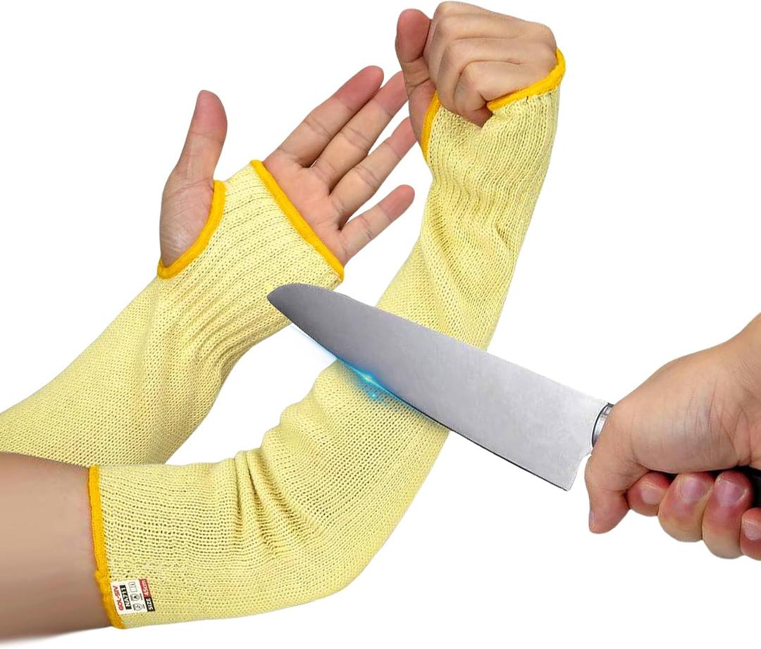 Cut Resistant Sleeves With Thumb Hole,Thin Skin Arm Protection Sleeves And Bruising, Kevlar Sleeves For Women, Men, Elderly(Yellow,17.7 In)