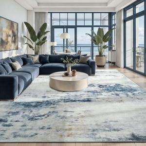 Toneed Abstract Area Rug 6x9 Modern Washable Rug Soft Non Slip Rug Low Pile for Bedroom Living Room Dining Room Blue/White
