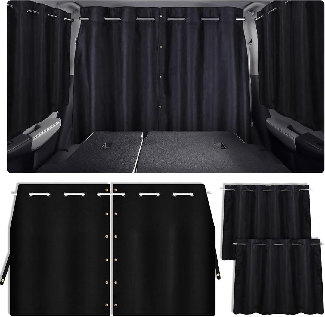 ZATOOTO Car Window Shades with Rods Set of 3, Car Shades for Back Windows Baby & Privacy Blackout Car Divider Curtain Opaque Suede Totally Blackout Length Adjustable for Most Car SUV Truck Van MPV