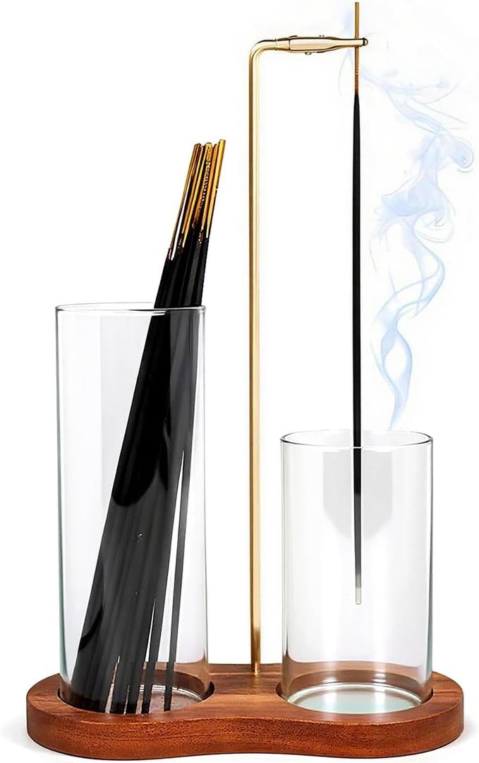2 in 1 Incense Holder, Glass Incense Holder for Sticks, Anti-Ash Incense Burner with Removable Ash Catcher and Incense Storage for Yoga Meditation Spa Home Decor (Size A)
