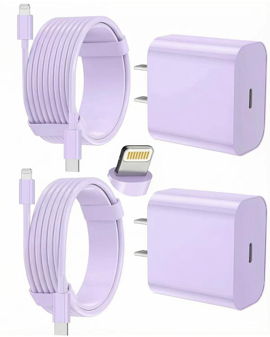 FEEL2NICE iPhone Charger Fast Charging 2 Pack Type C Wall Charger Block with 2 Pack [6FT&10FT] Long USB C to Lightning Cable for iPhone 14/13/12/12 Pro Max/11/Xs Max/XR/X,AirPods Pro,Purple