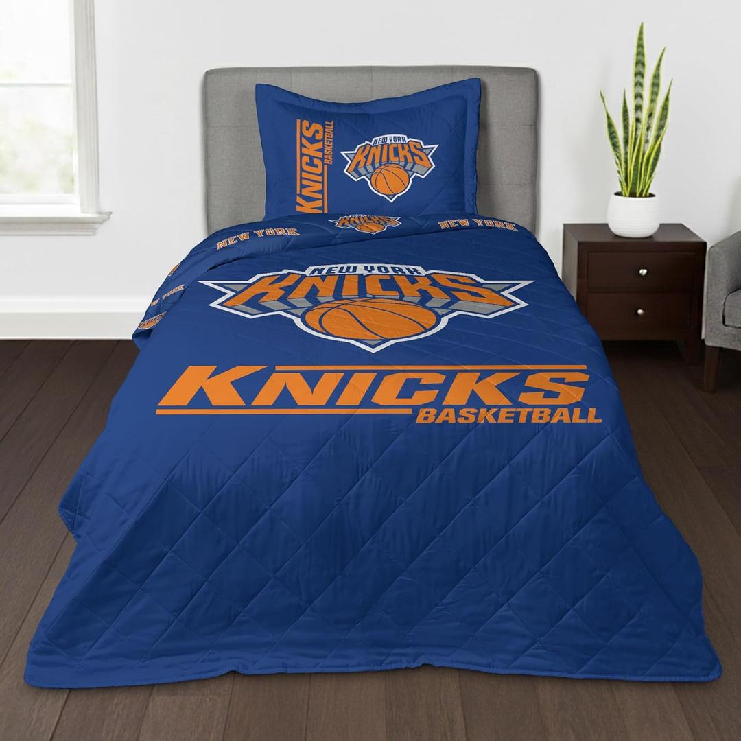 Northwest NBA Quilted Throw Blanket with Sham, Soft Cozy Bedding, All Seasons, 60 x 80 inches  New York Knicks, 60" x 80"