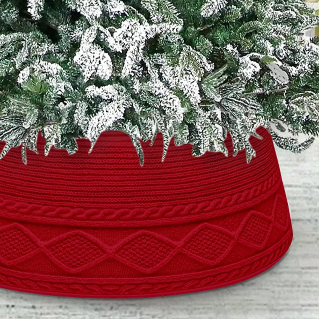 Malier Christmas Tree Collar, 36 Knit Xmas Tree Collar, Christmas Tree Collars for Artificial Trees, 11" Extra Tall Tree Stand Base Cover Ring Skirt for 8 ft 11 ft Tree (Red, 11''H  36" W)