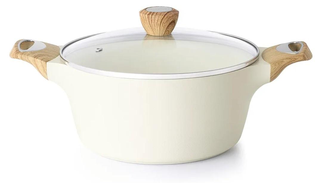 SENSARTE Ceramic Nonstick Stock Pot with Lid, 2.6/4.5/6.6/8.5 QT Soup Pot Casserole Pot, Non-toxic Healthy Pasta Pot, Large Cooking Pot Stew Pot, Induction Compatible, PFOA PFAS PTFE Free, White
