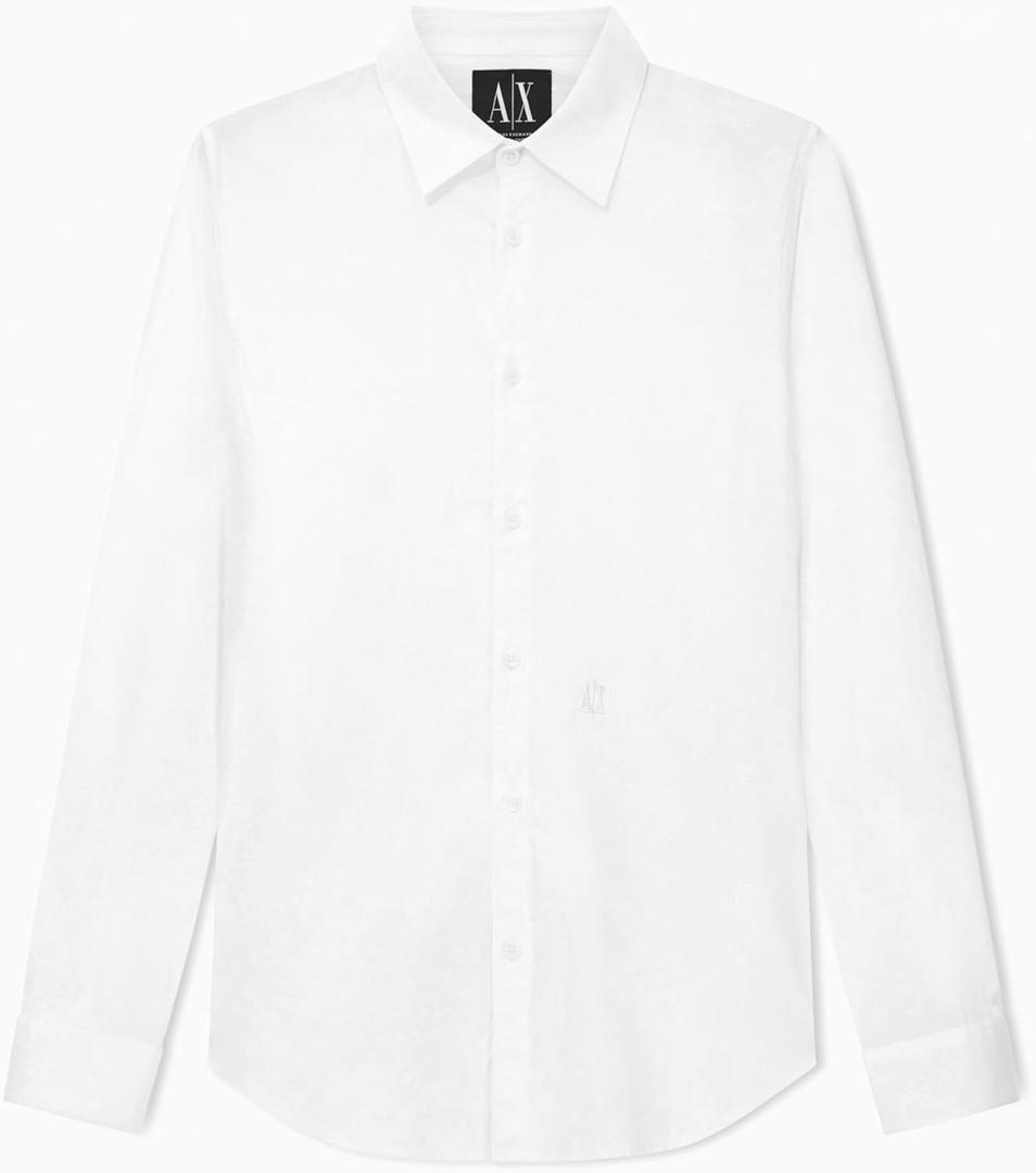 Armani Exchange Mens Long Sleeve Cotton Satin Button Down (Medium, Off-White)