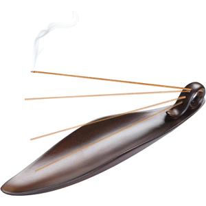 Incense Stick Holder Burner Cone Ash Catcher Tray Censer Ceramic for Yoga Home Office (Light Brown Leaf)