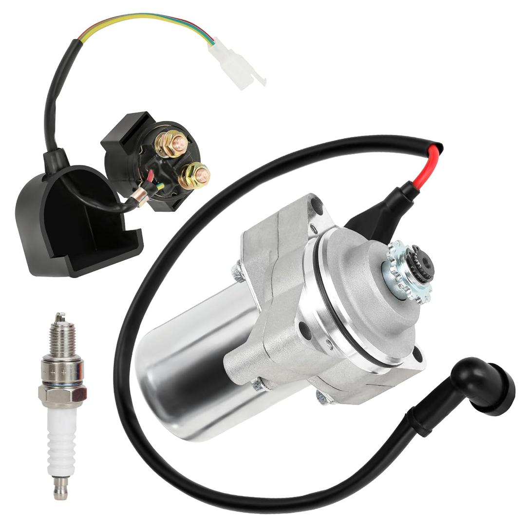 GREHUA 3 Bolt Starter Motor & Solenoid Relay Compatible with Tao tao Coolster 125cc 110cc 50cc Coleman Kazuma Baja Vitacci 4 Wheeler Quad Chinese ATV Parts Sandrail Roketa SSR Lifan Go Kart Pit Bike