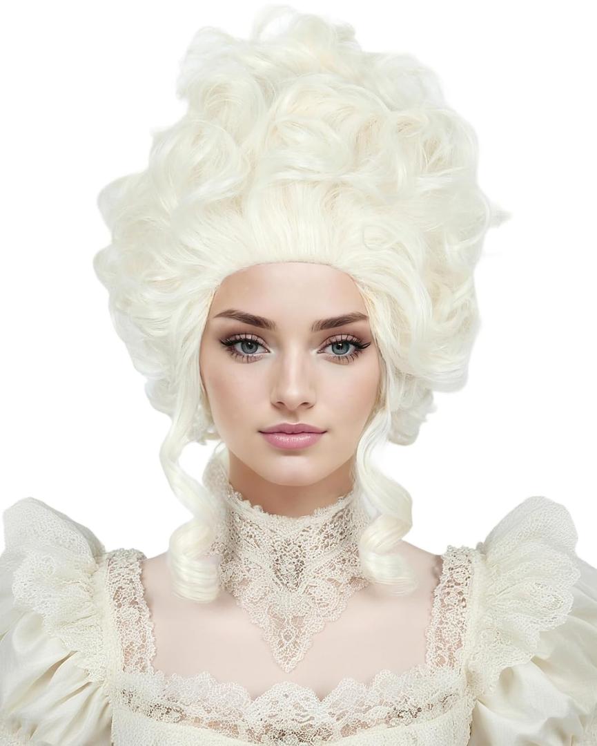 Linfairy 18th Century Short Blonde Wigs Halloween Baroque Wig for Women fits 50s 80s Costume