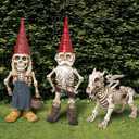 brableewear Skeleton Garden Gnomes Statue Zombie Gnome Sculptures Resin Dwarf Figurines Horror Halloween Ornaments (3 Pcs)