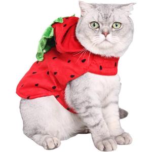 ANIAC Dog Halloween Costume Strawberry Cat Costume Red Puppy Hoody Christmas Dog Outfit with hat Warm Coat Pet Santa Poncho for Cats and Small Dogs