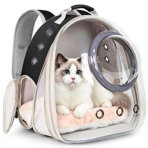 Front Extension Cat Backpack Carrier, Pet Travel Backpack for Kitten and Small Dogs, Clear Bubble Window Space Capsule Astronaut Liked Portable Vet Visit Book Bag Airline Approved