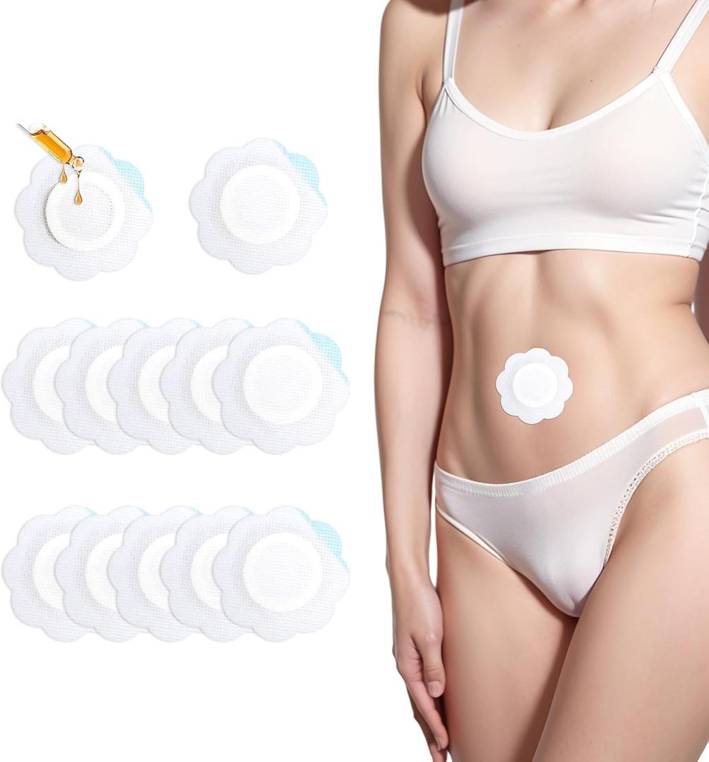 12PCS Disposable Castor Oil Pack Wrap for Belly Button  Highly Absorbent, Self-Adhesive Organic Cotton, No Wash, Anti-Leakage, Easy to Use,Flower Shape (Oil Not Included)