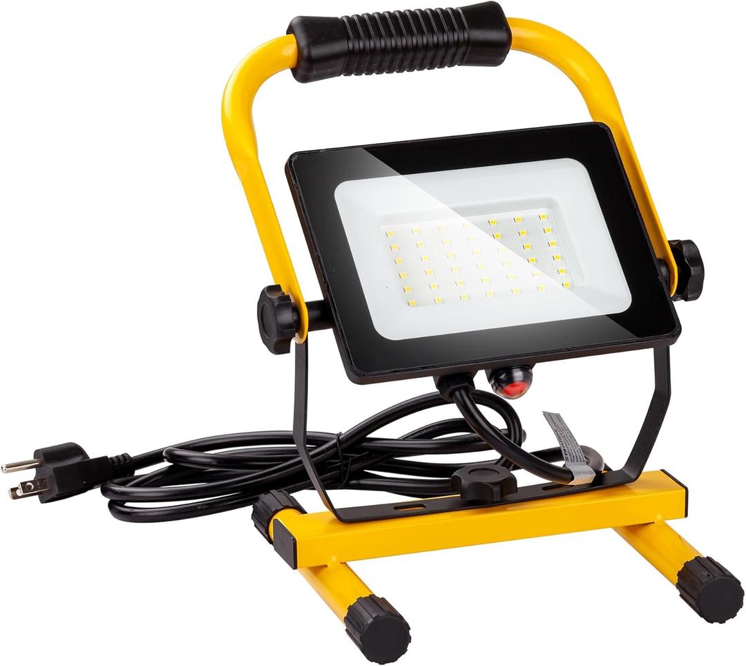 30W LED Work Light, 5000LM Portable Flood Lights, 6ft Cord with Plug & Switch IP66 Waterproof,5000K,Adjustable Working Lights for Workshop, Garage, Construction Site