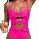 One Piece Swimsuit for Women with Metal Ring Swim Suit Sexy Bathing Suit Cutout Monokini 2026 (Pink, S)