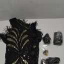 ELECLAND 1920s V Neck Sequin Beaded Fringed Dress with 20s Accessories Set (Large, Black)