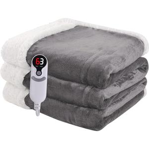 Minervada Heated Blanket Electric Throw 50''x60'', 1-10 Hour Auto Shut-Off 9 Heating Levels Small Warm Soft Flannel Electric Blanket Machine Washable - Light Grey
